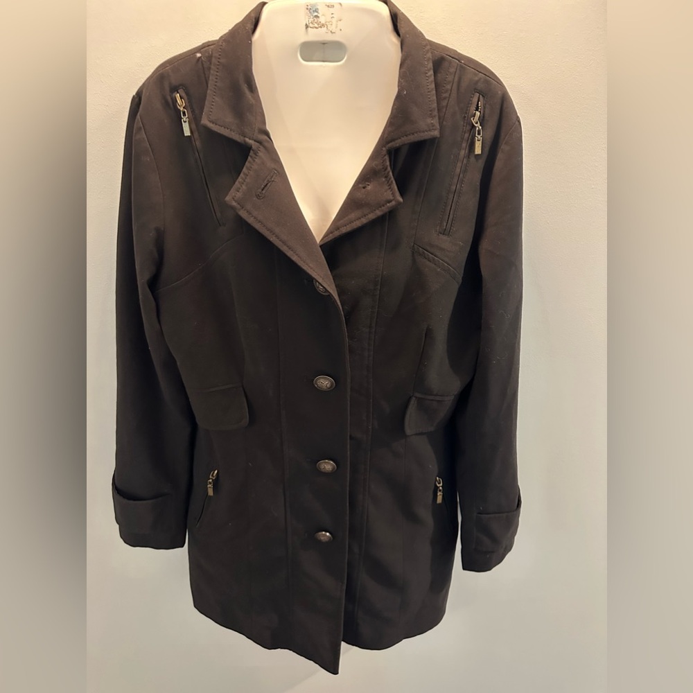 Lapis ladies black Moto short trench coat Size medium. - Picture 8 of 12